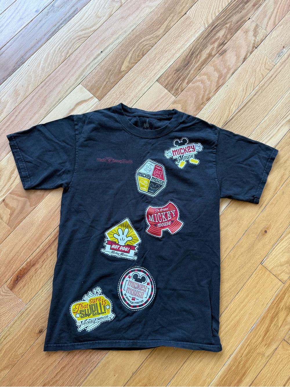 Disney Black Short Sleeve Tee with Colorful Mickey Patches